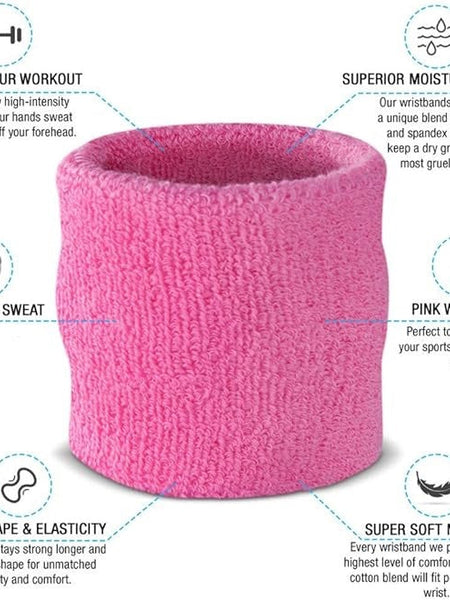 Cotton Wrist Sweat Band : Pink (Pack of 2)