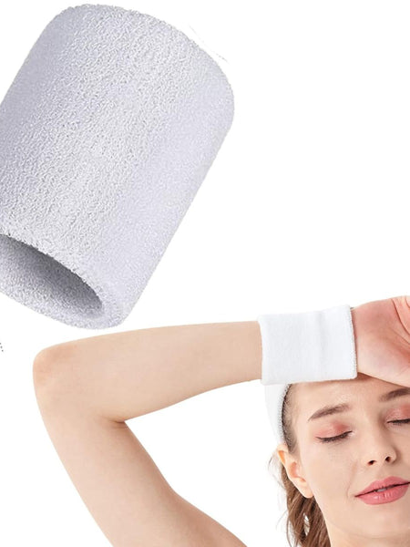 Cotton Wrist Sweat Band : White (Set of 2)