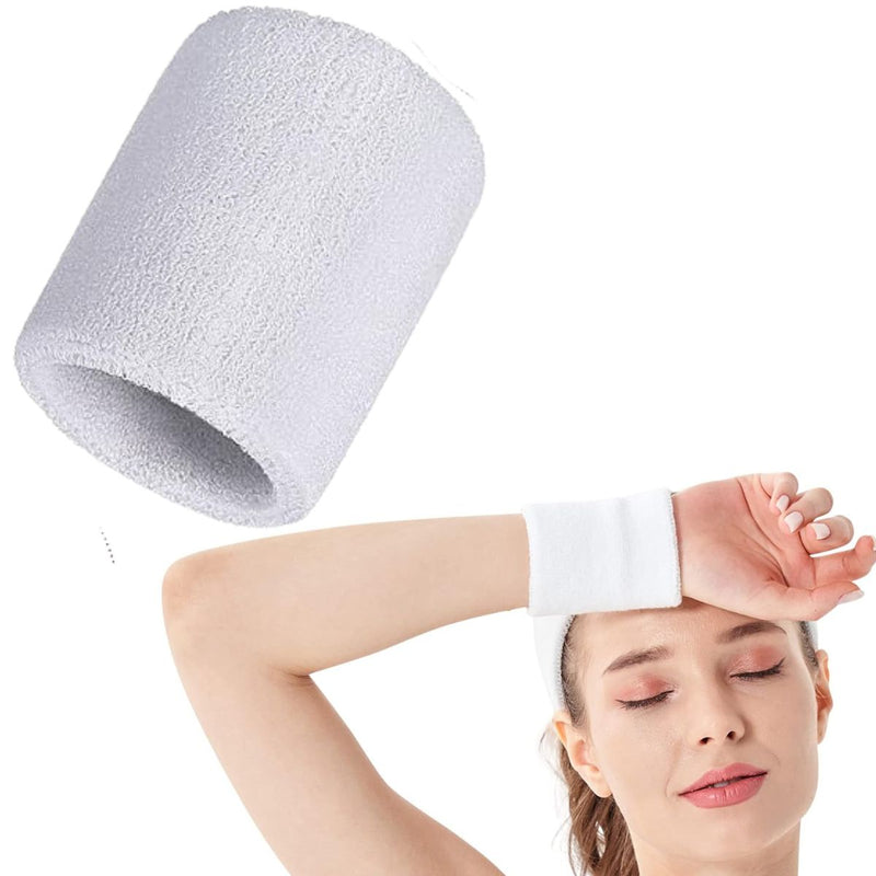 Cotton Wrist Sweat Band : White (Set of 2)