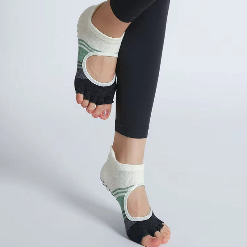 Open Toe Breathable Yoga Socks : Non Slip , Green