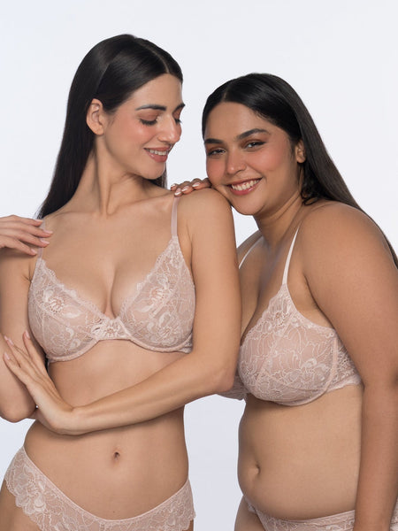 Fabienne lace underwired bra nude – fashionable bra for ladies 3/4 coverage by YOBO