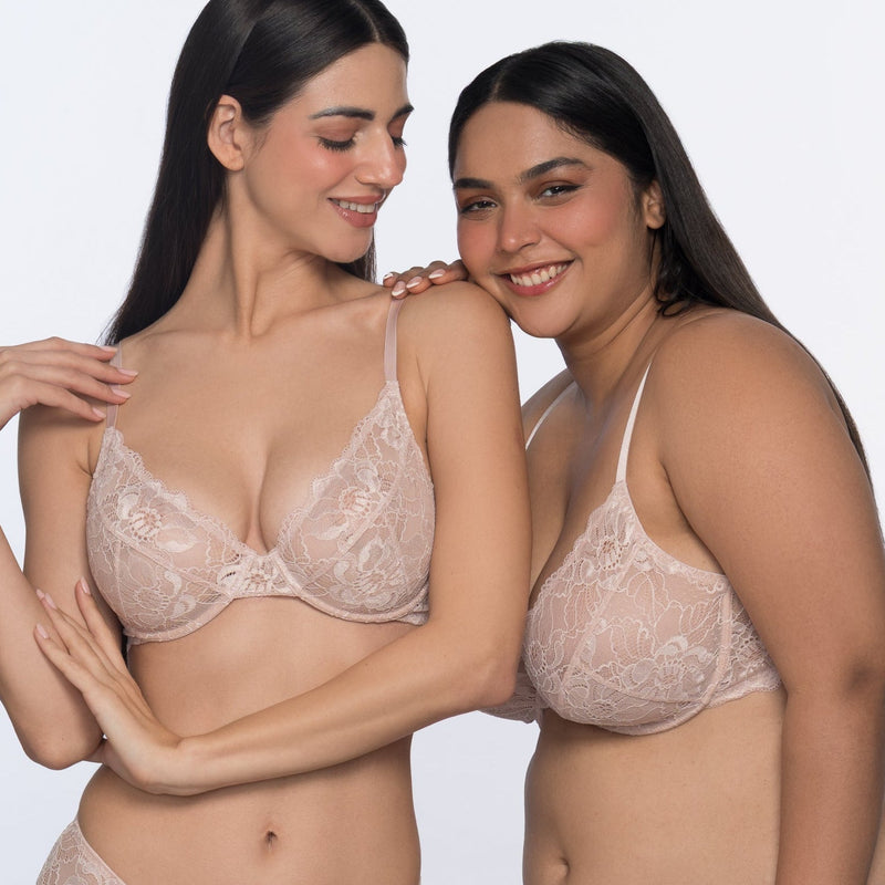 Fabienne lace underwired bra nude – fashionable bra for ladies 3/4 coverage by YOBO