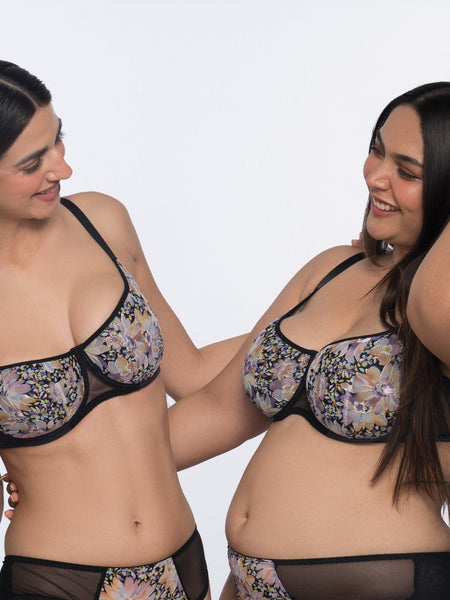 Giselle floral underwired bra black flower print – fashionable bra for ladies by YOBO