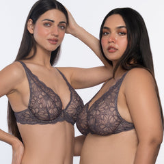 Eloise lace underwired bralette dark grey – fashionable bra for ladies full coverage by YOBO