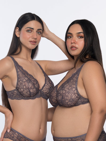 Eloise lace underwired bralette dark grey – fashionable bra for ladies full coverage by YOBO
