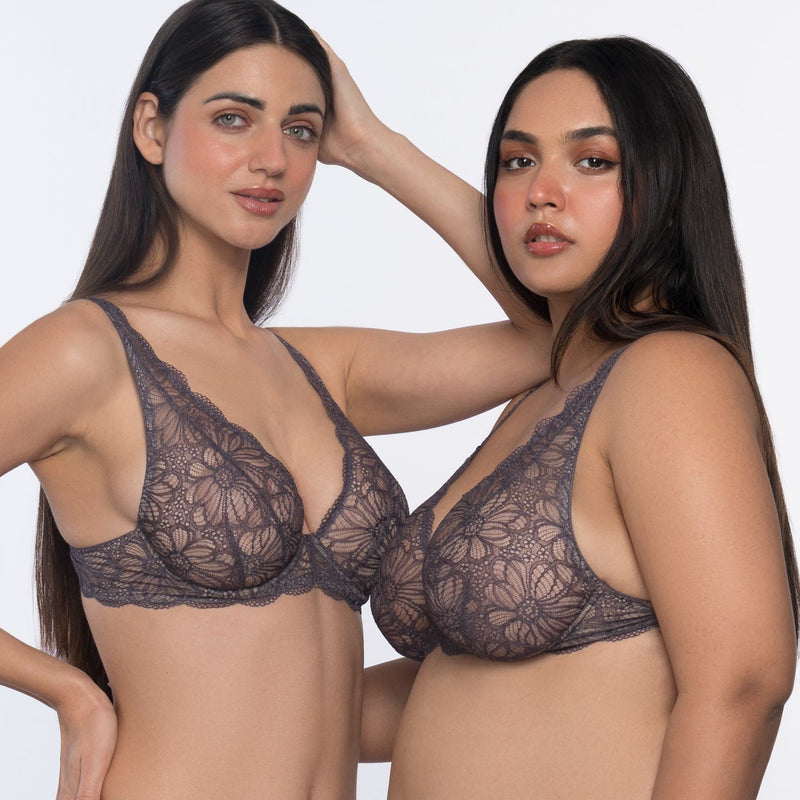 Eloise lace underwired bralette dark grey – fashionable bra for ladies full coverage by YOBO