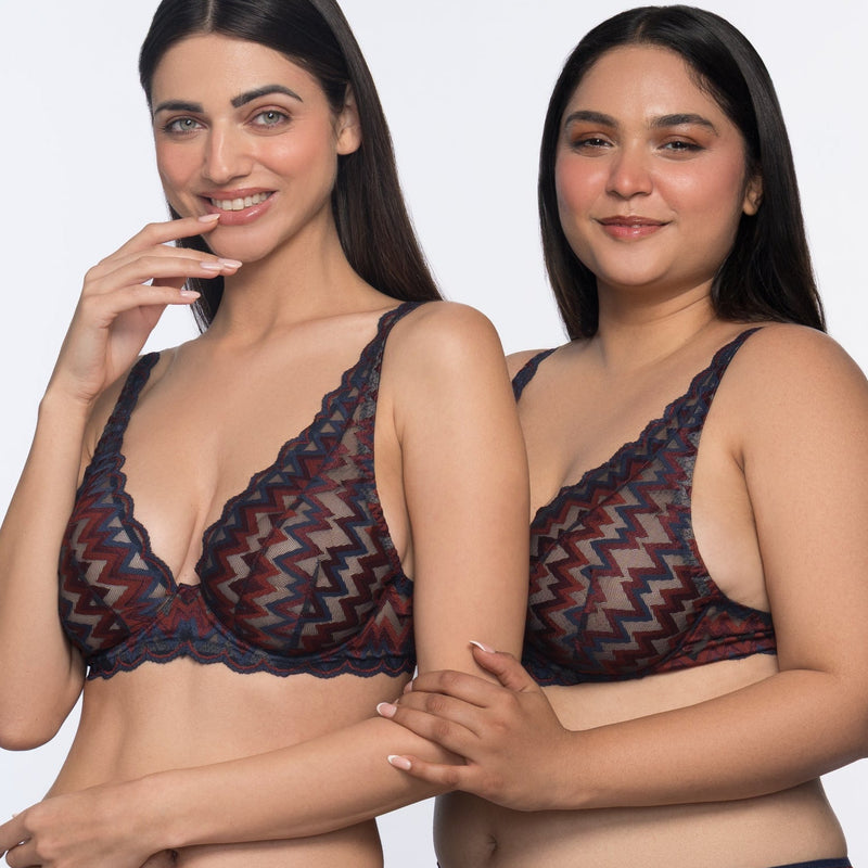 Eloise lace underwired bralette blue-maroon – fashionable bra for ladies by YOBO