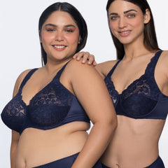Brigitte classic comfort underwired full coverage bra blue – comfortable bra for large breasts by YOBO