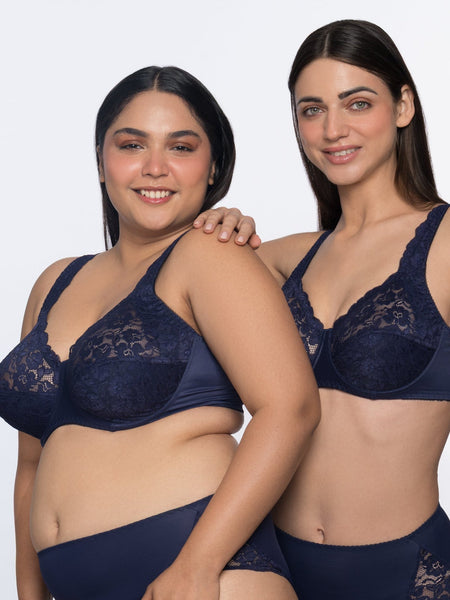 Brigitte classic comfort underwired full coverage bra blue – comfortable bra for large breasts by YOBO