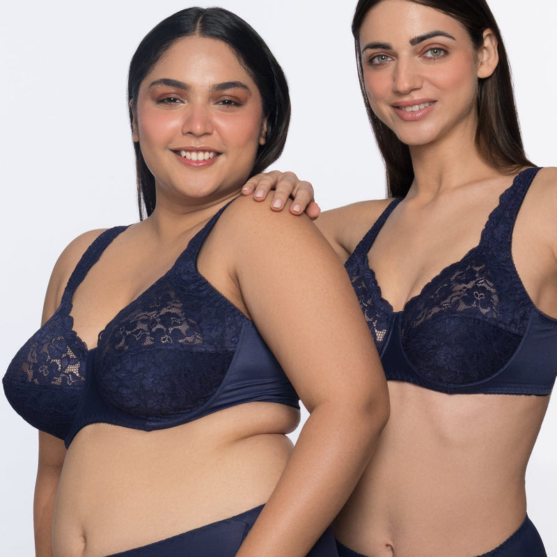 Brigitte classic comfort underwired full coverage bra blue – comfortable bra for large breasts by YOBO