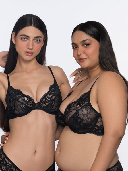 Fabienne lace underwired bra black – fashionable bra for ladies 3/4 coverage by YOBO