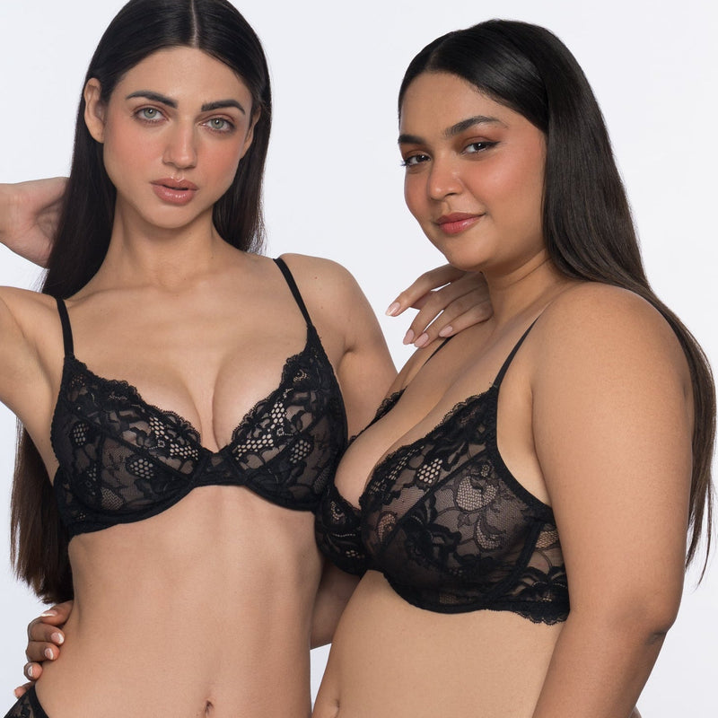 Fabienne lace underwired bra black – fashionable bra for ladies 3/4 coverage by YOBO