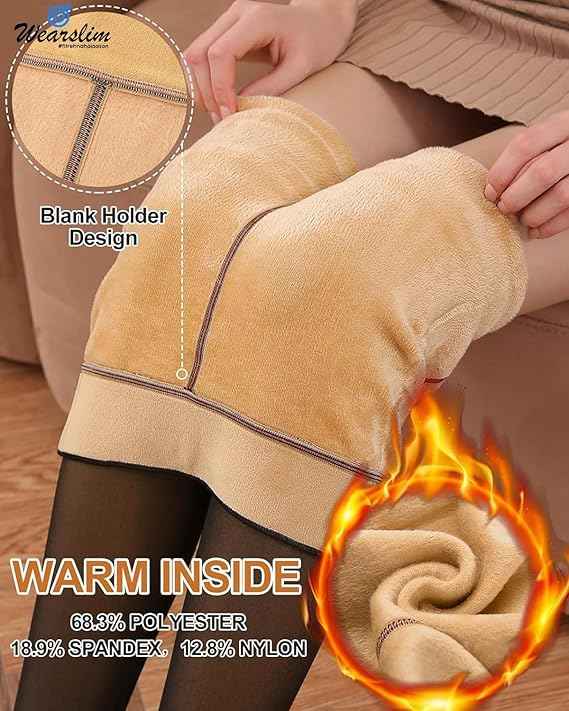 Women's Plus Sizes Fleece High Rise Thermal Bottom for Women Warm Woolen Skinny Thicken Fake Translucent Tights