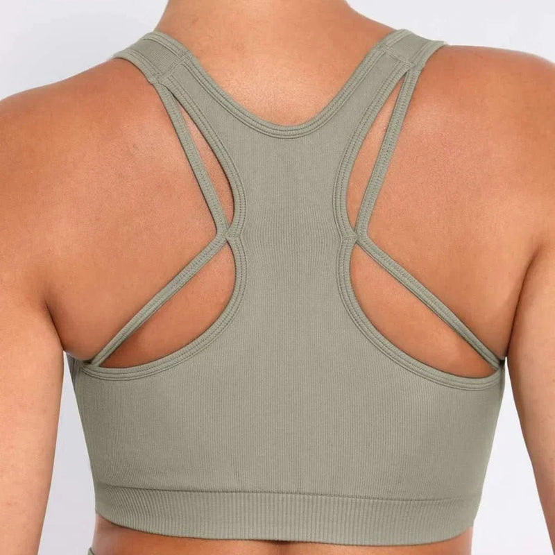 Seamless Racerback Sports Bra with Removable Pads and Support Fit