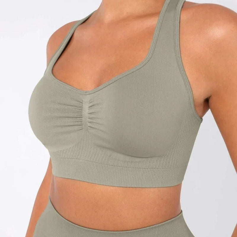 Seamless Racerback Sports Bra with Removable Pads and Support Fit