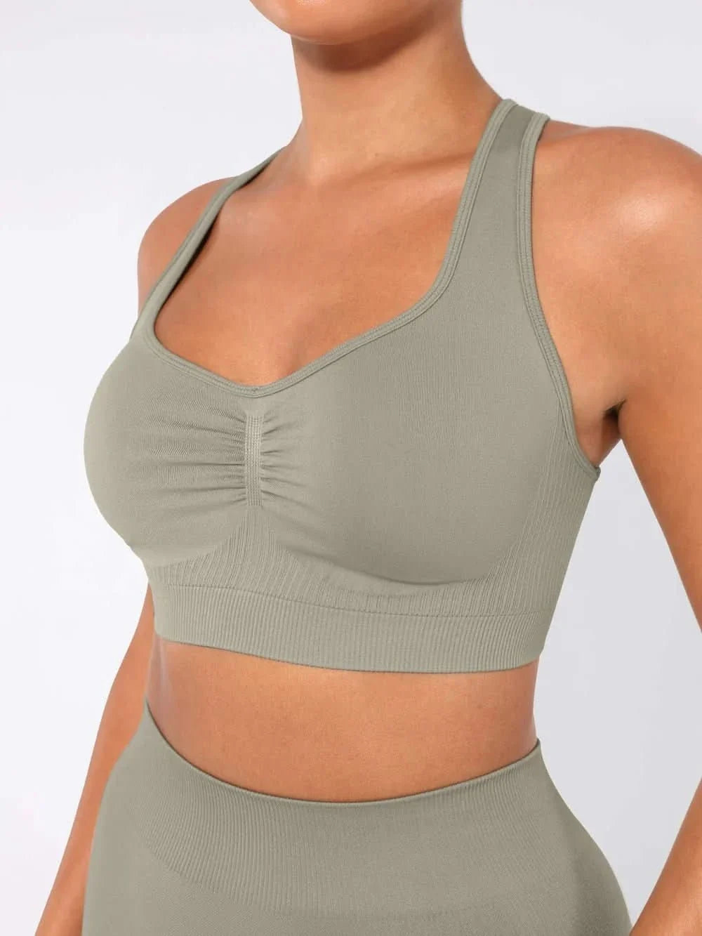 Seamless Racerback Sports Bra with Removable Pads and Support Fit