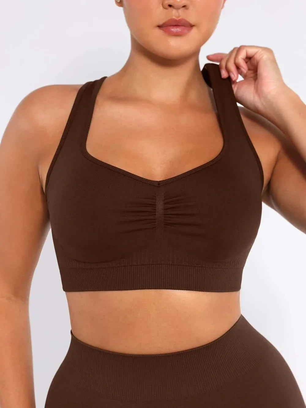 Seamless Racerback Sports Bra with Removable Pads and Support Fit