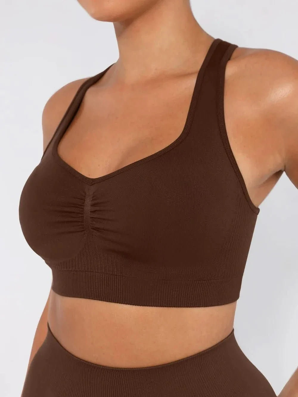 Seamless Racerback Sports Bra with Removable Pads and Support Fit