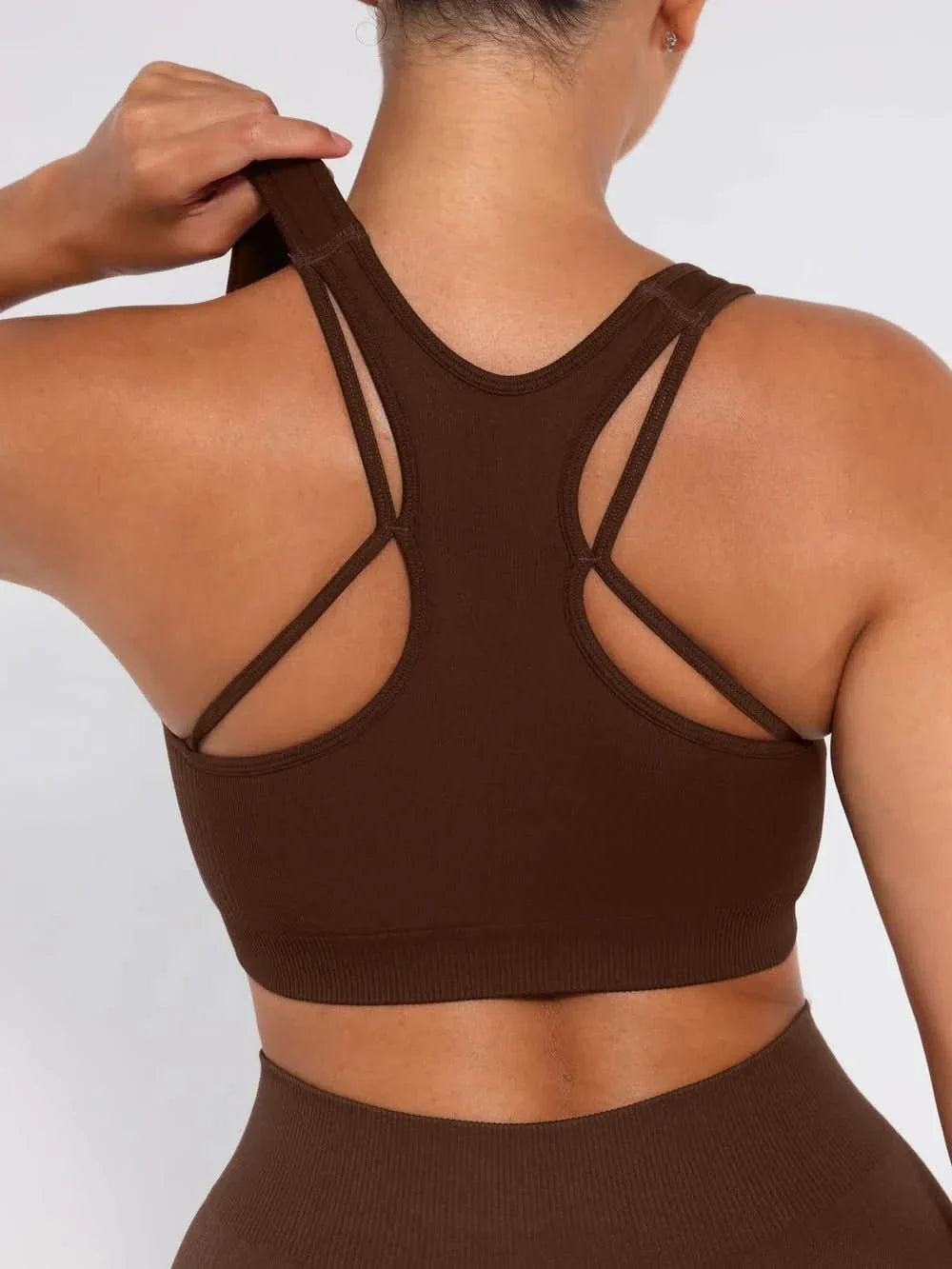 Seamless Racerback Sports Bra with Removable Pads and Support Fit