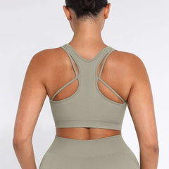 Seamless Racerback Sports Bra with Removable Pads and Support Fit