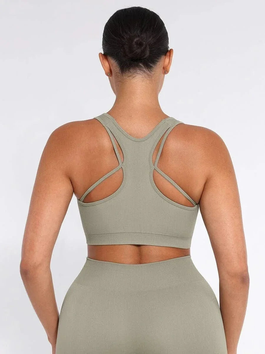 Seamless Racerback Sports Bra with Removable Pads and Support Fit