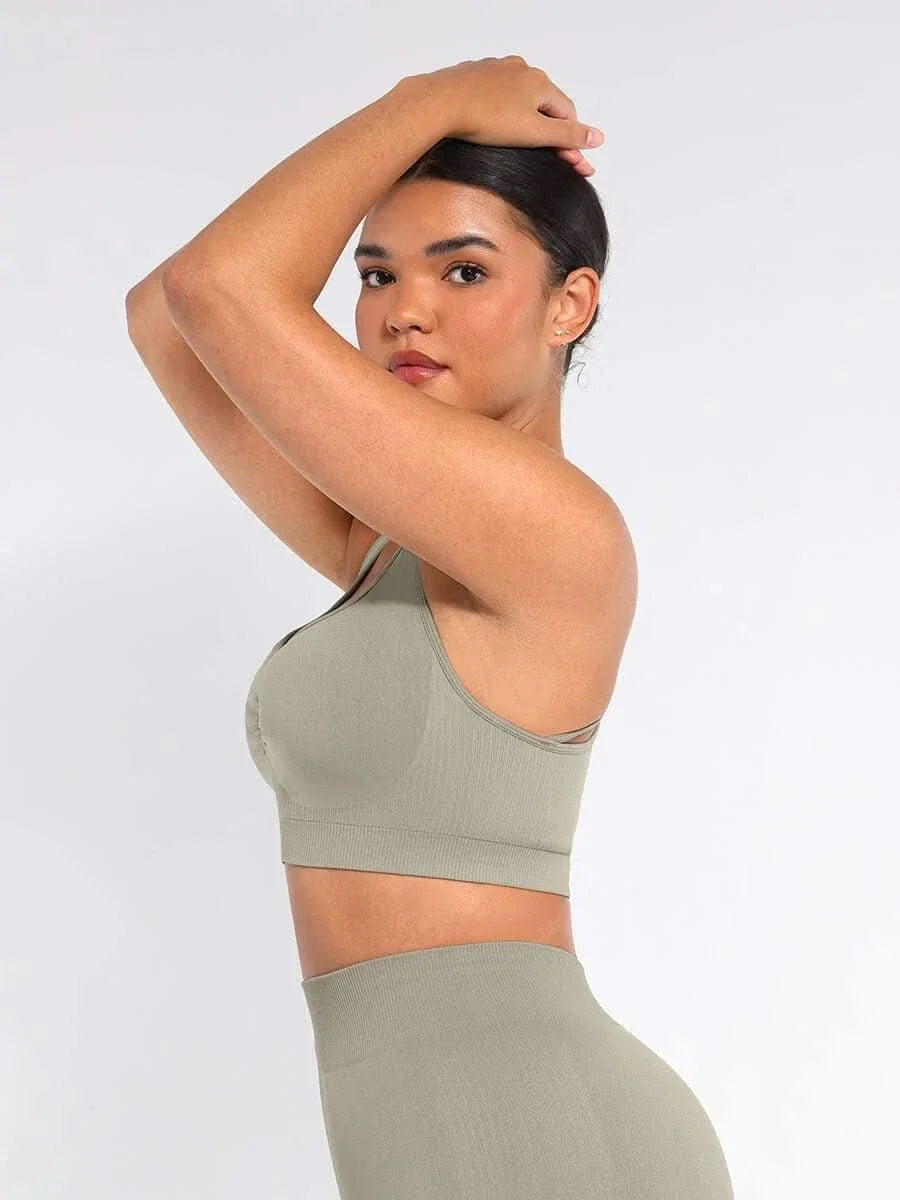 Seamless Racerback Sports Bra with Removable Pads and Support Fit