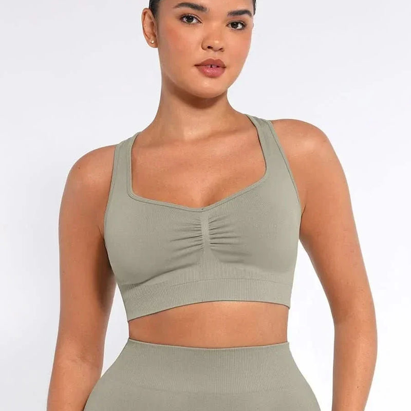 Seamless Racerback Sports Bra with Removable Pads and Support Fit