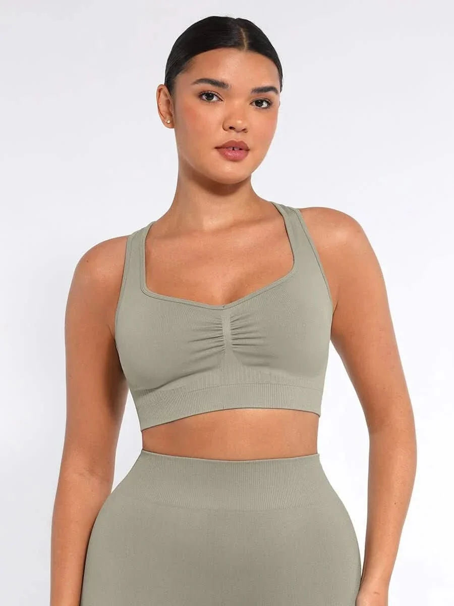 Seamless Racerback Sports Bra with Removable Pads and Support Fit