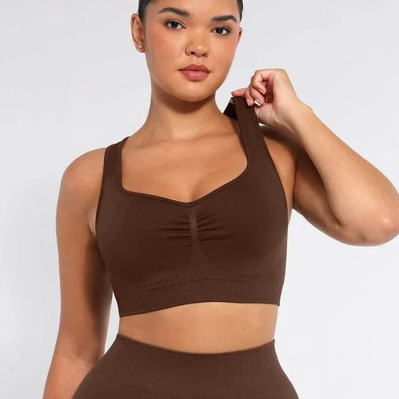 Seamless Racerback Sports Bra with Removable Pads and Support Fit