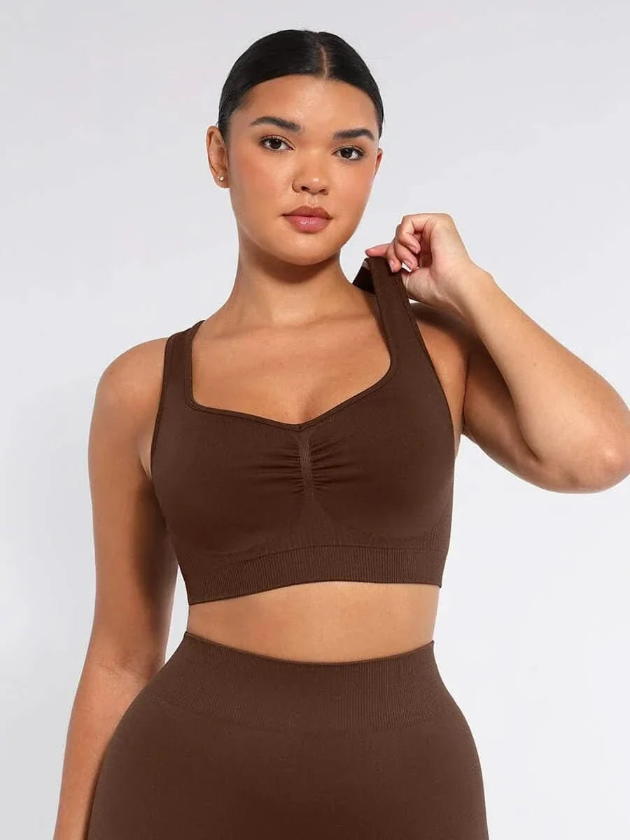 Seamless Racerback Sports Bra with Removable Pads and Support Fit