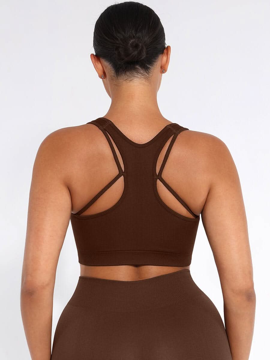 Seamless Racerback Sports Bra with Removable Pads and Support Fit