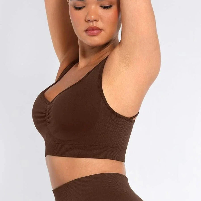 Seamless Racerback Sports Bra with Removable Pads and Support Fit