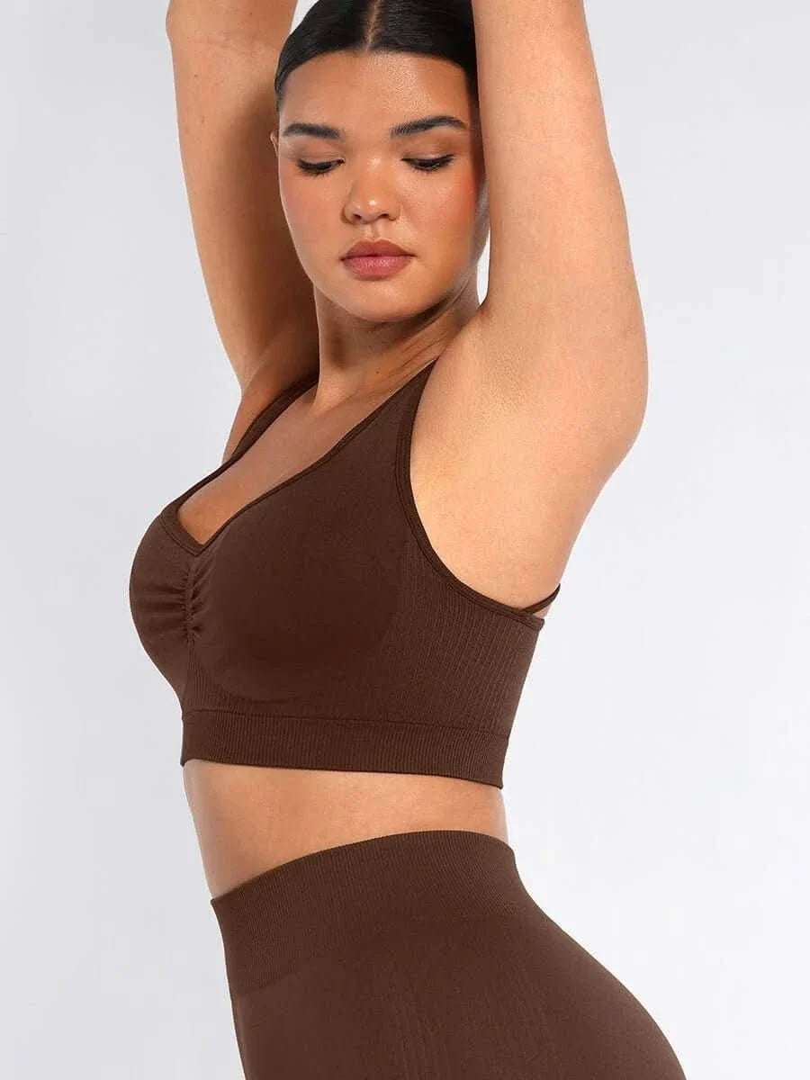 Seamless Racerback Sports Bra with Removable Pads and Support Fit