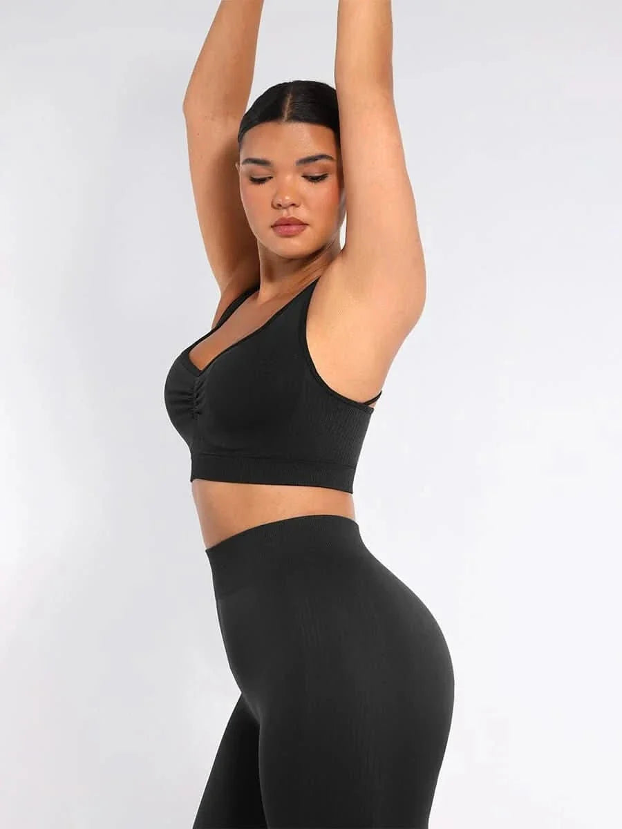 Seamless Racerback Sports Bra with Removable Pads and Support Fit