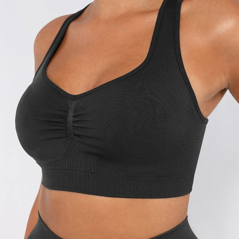 Seamless Racerback Sports Bra with Removable Pads and Support Fit