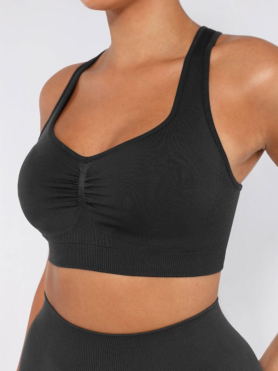 Seamless Racerback Sports Bra with Removable Pads and Support Fit