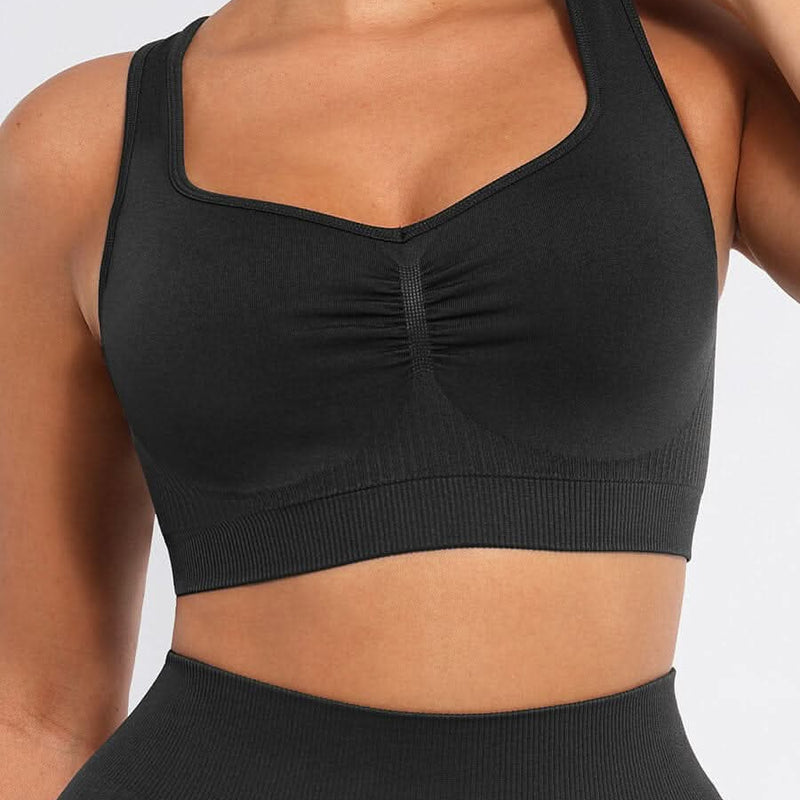 Seamless Racerback Sports Bra with Removable Pads and Support Fit