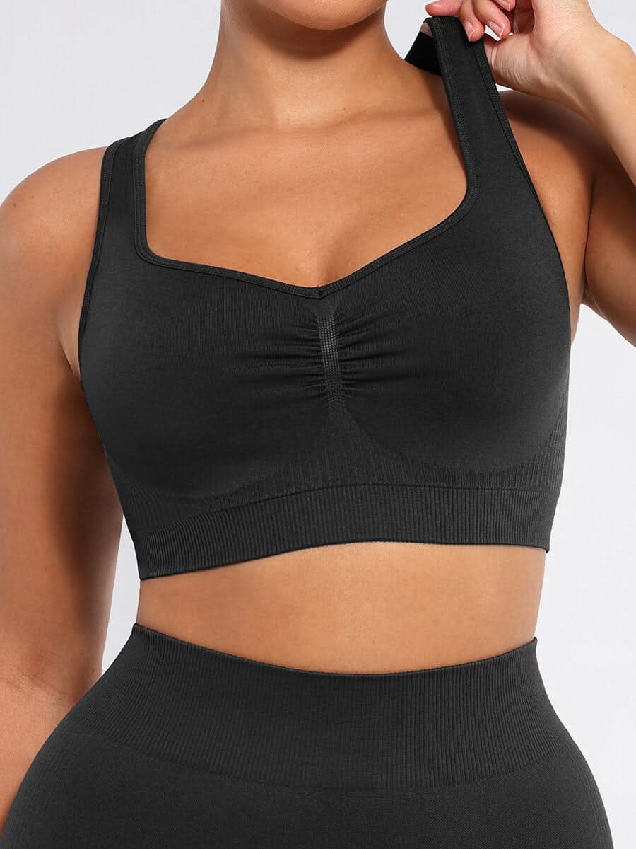 Seamless Racerback Sports Bra with Removable Pads and Support Fit