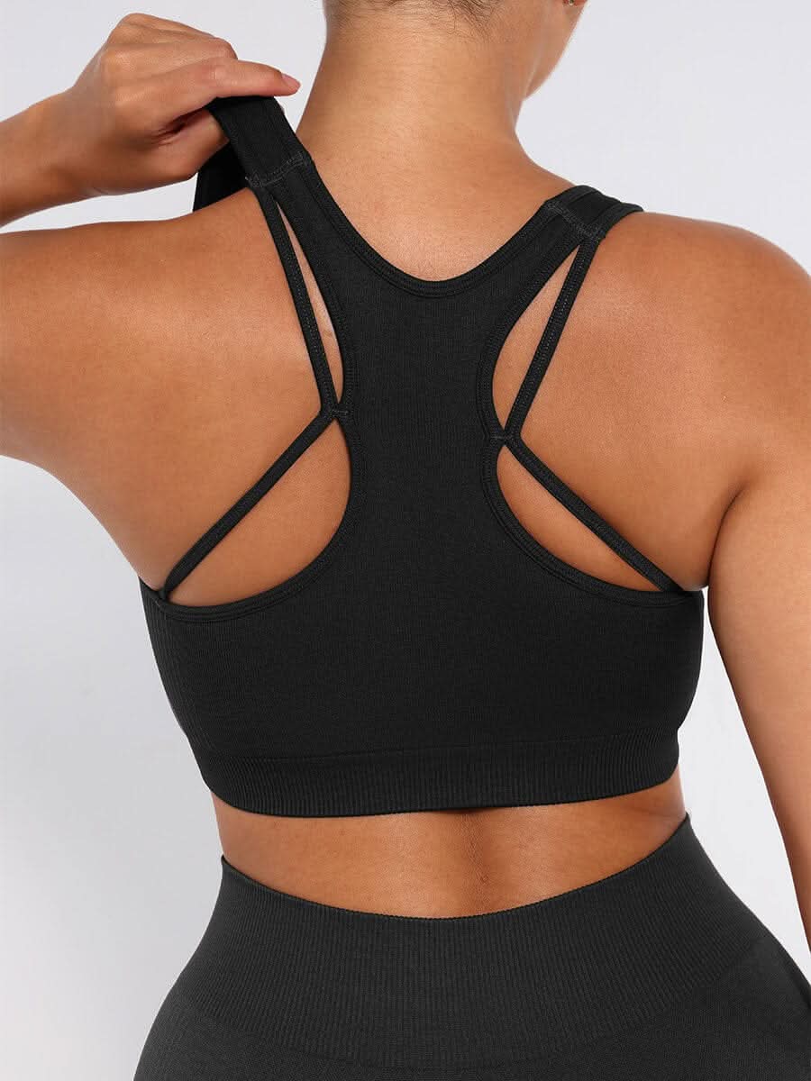 Seamless Racerback Sports Bra with Removable Pads and Support Fit
