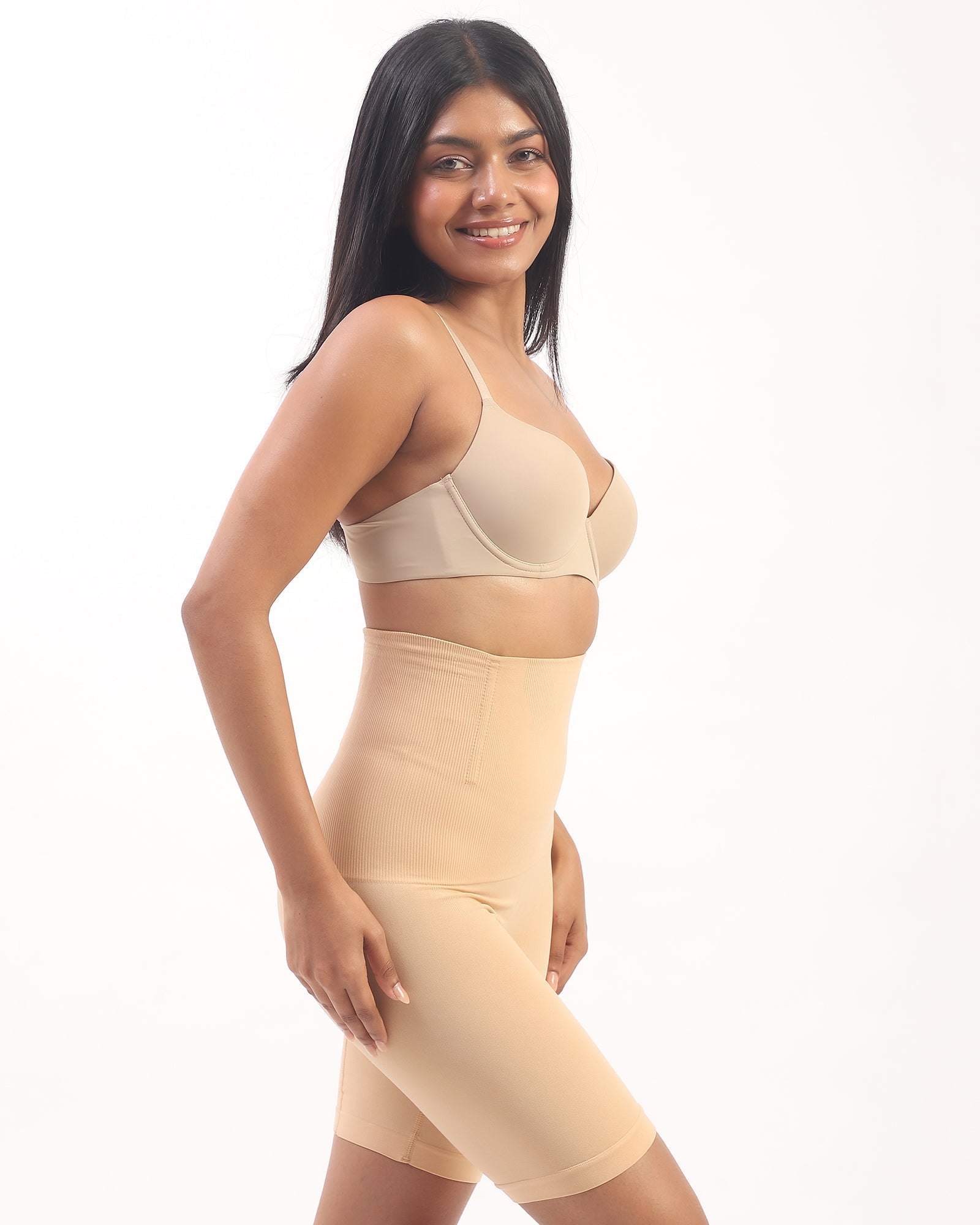 Annie – High Waist Sculpting Shorts in Beige