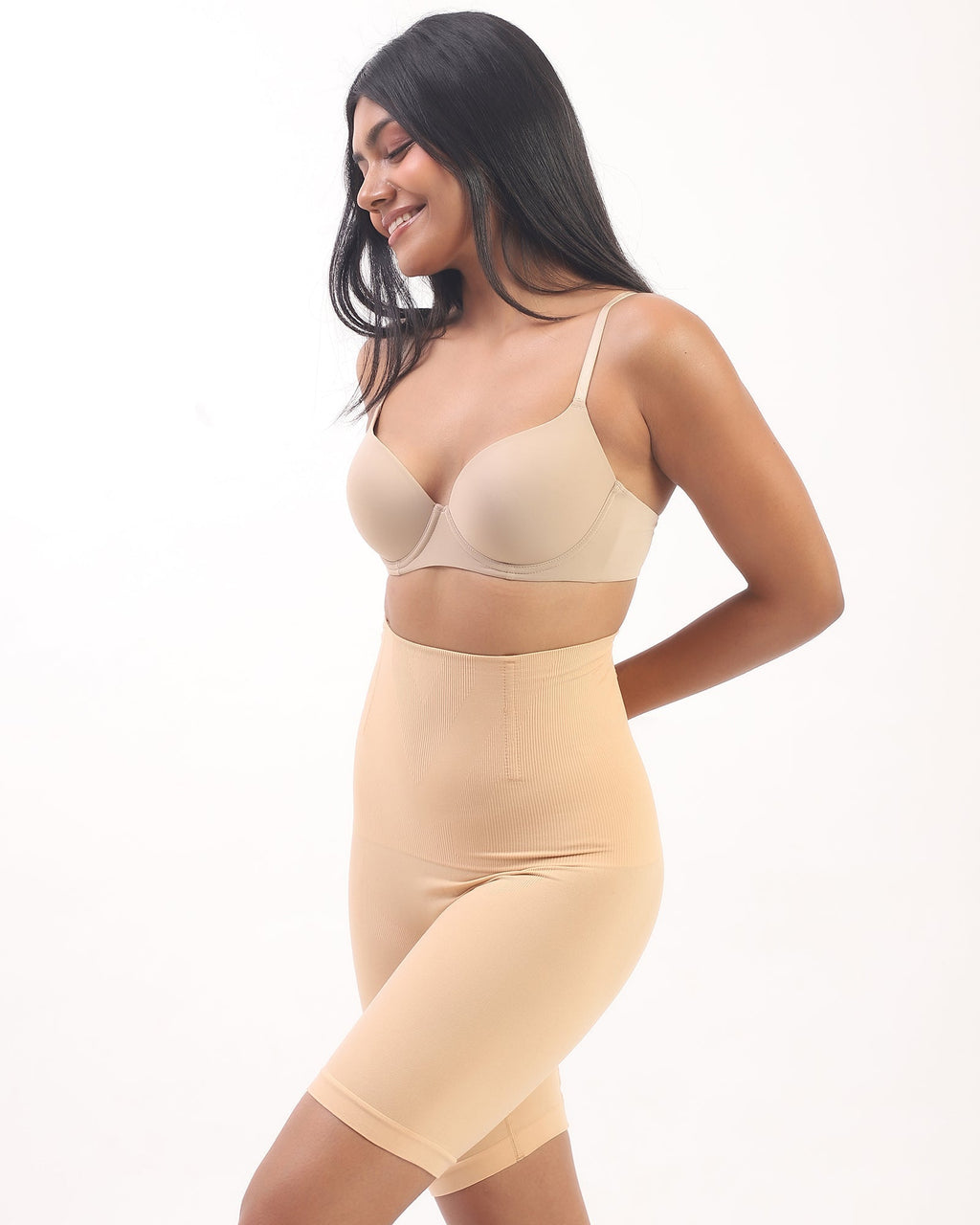 Annie – High Waist Sculpting Shorts in Beige