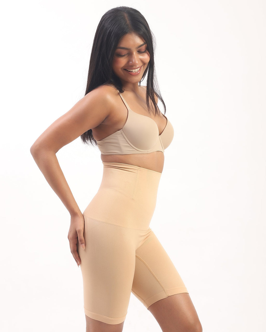 Annie – High Waist Sculpting Shorts in Beige