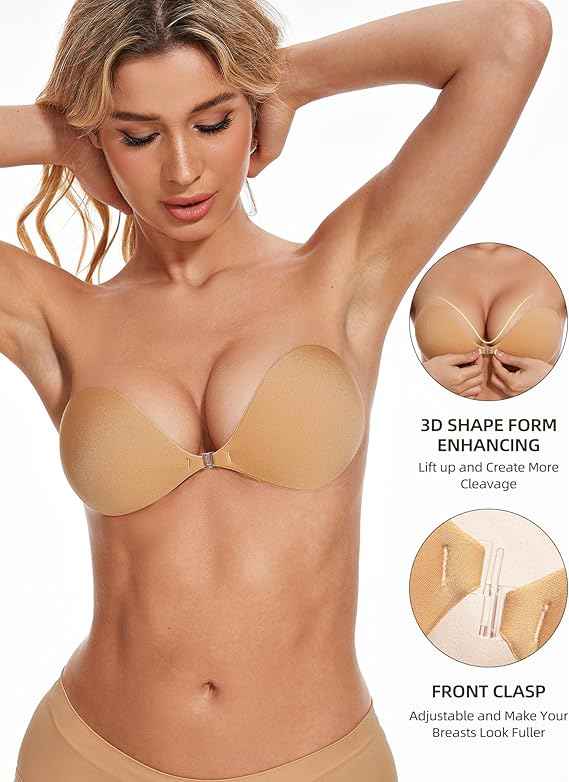 Brachy Women's & Girl's Nude Self Adhesive Strapless Wire Free Stick On Invisible Strapless Sticky Bra.