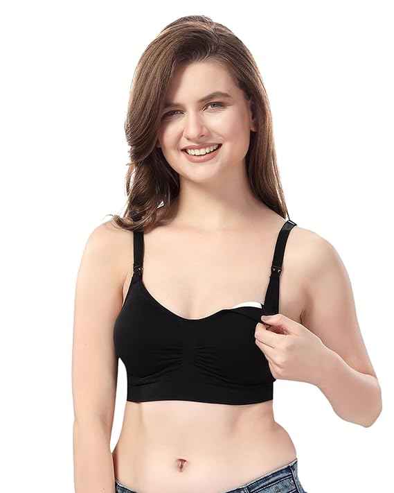 Women Organic Antimicrobial Soft Feeding Full Bust Seamless Nursing,Breastfeeding Maternity Bra with Remove Pads Pack of 3
