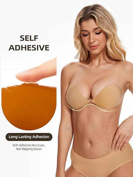 Brachy Women's & Girl's Nude Self Adhesive Strapless Wire Free Stick On Invisible Strapless Sticky Bra.