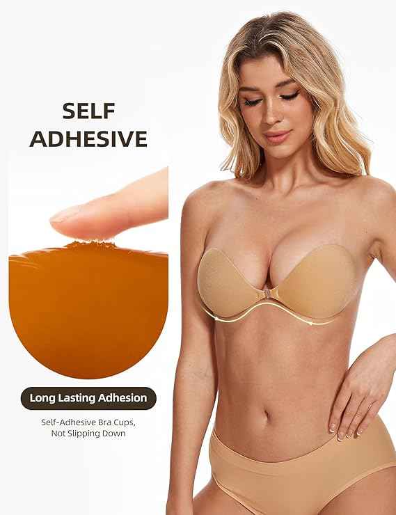 Brachy Women's & Girl's Nude Self Adhesive Strapless Wire Free Stick On Invisible Strapless Sticky Bra.