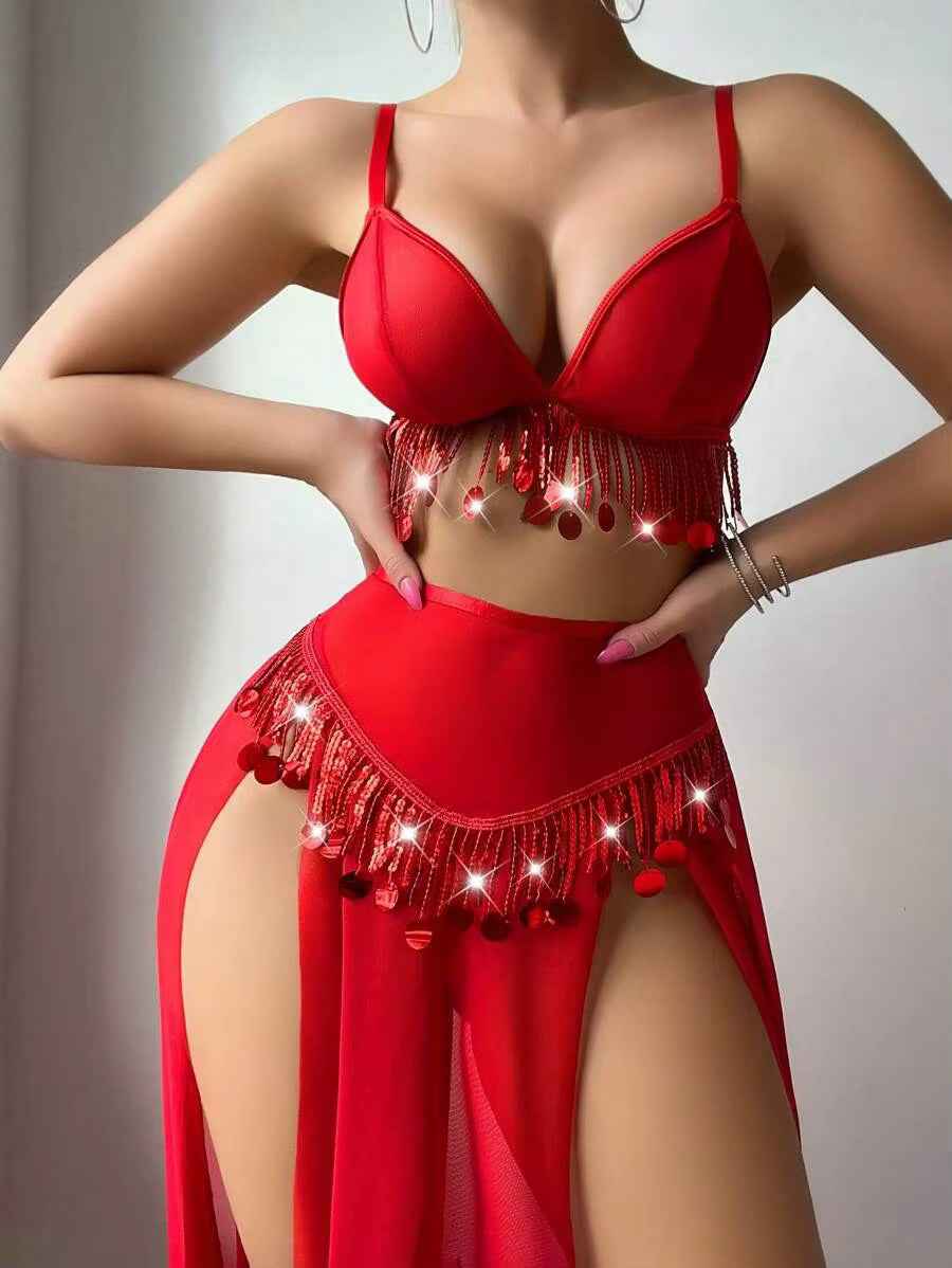 Women's Sexy Lingerie Hot Red Night Club Ball Hollow Mesh Babydoll Set