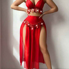 Women's Sexy Lingerie Hot Red Night Club Ball Hollow Mesh Babydoll Set
