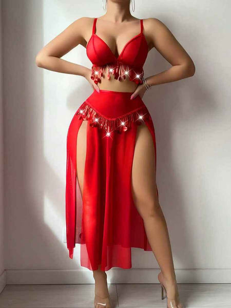 Women's Sexy Lingerie Hot Red Night Club Ball Hollow Mesh Babydoll Set