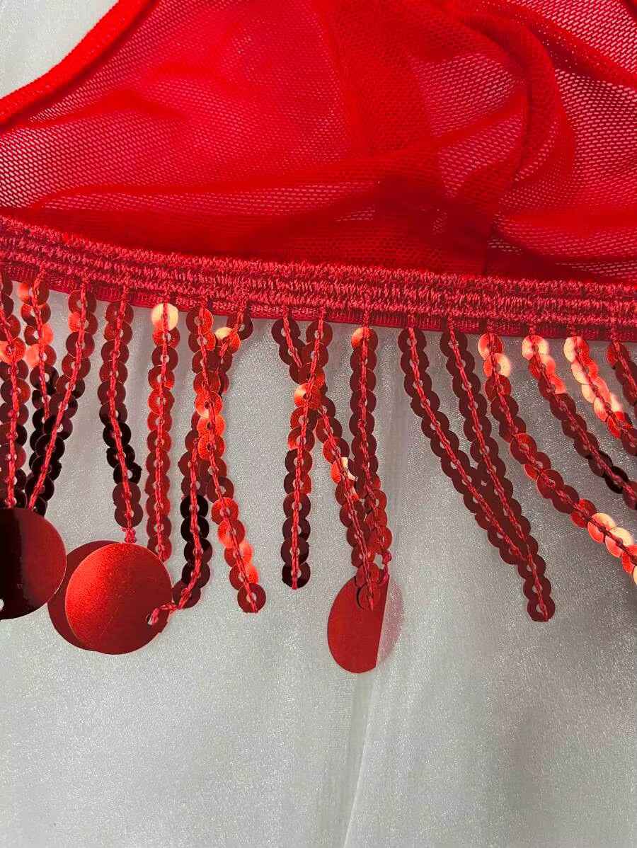 Women's Sexy Lingerie Hot Red Night Club Ball Hollow Mesh Babydoll Set